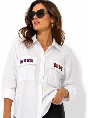 Kerri Rosenthal White Mia Shirt with Yellow Heart Detail